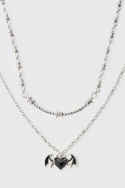 boohooMAN Heart Bat Wing Pendant Necklace | UK| Jewellery & Watches