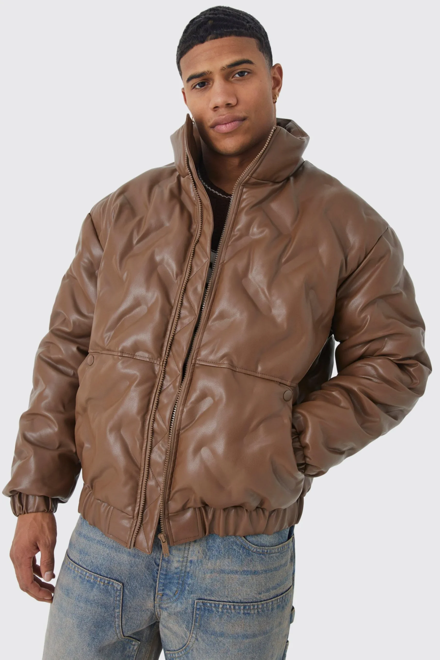 boohooMAN Heat Seal Pu Funnel Neck Puffer | UK| Coats & Jackets