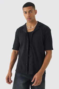 boohooMAN Heavyweight Oversized Revere Ribbed Jersey Shirt | UK| Shirts