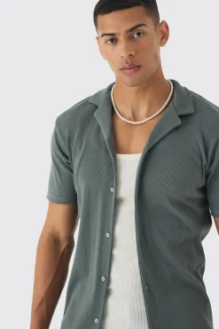 boohooMAN Heavyweight Slim Revere Ribbed Jersey Shirt | UK| Shirts