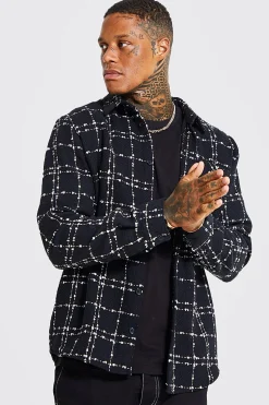 boohooMAN Heavyweight Textured Check Overshirt | UK| Shirts