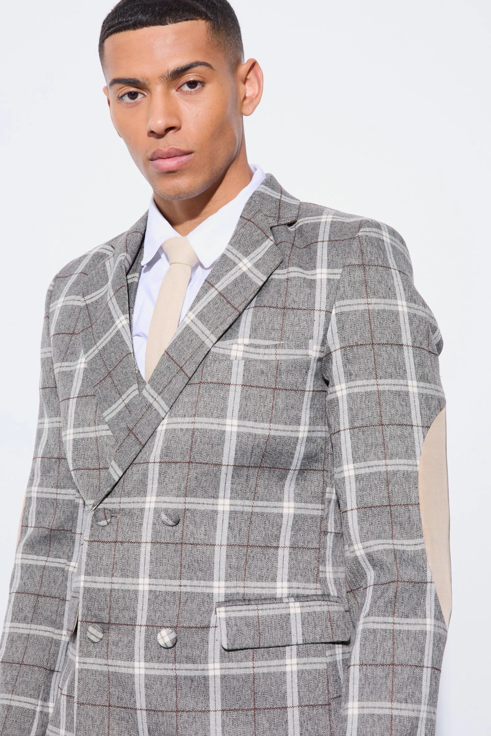 boohooMAN Herringbone Check Contrast Sleeve Panel Fitted Suit | UK| Suits & Tailoring