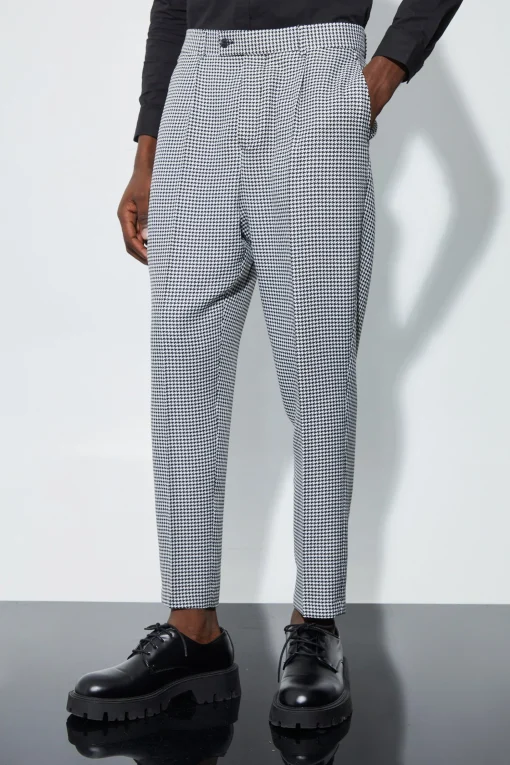 boohooMAN High Rise Tapered Houndstooth Suit Trousers | UK| Suits & Tailoring
