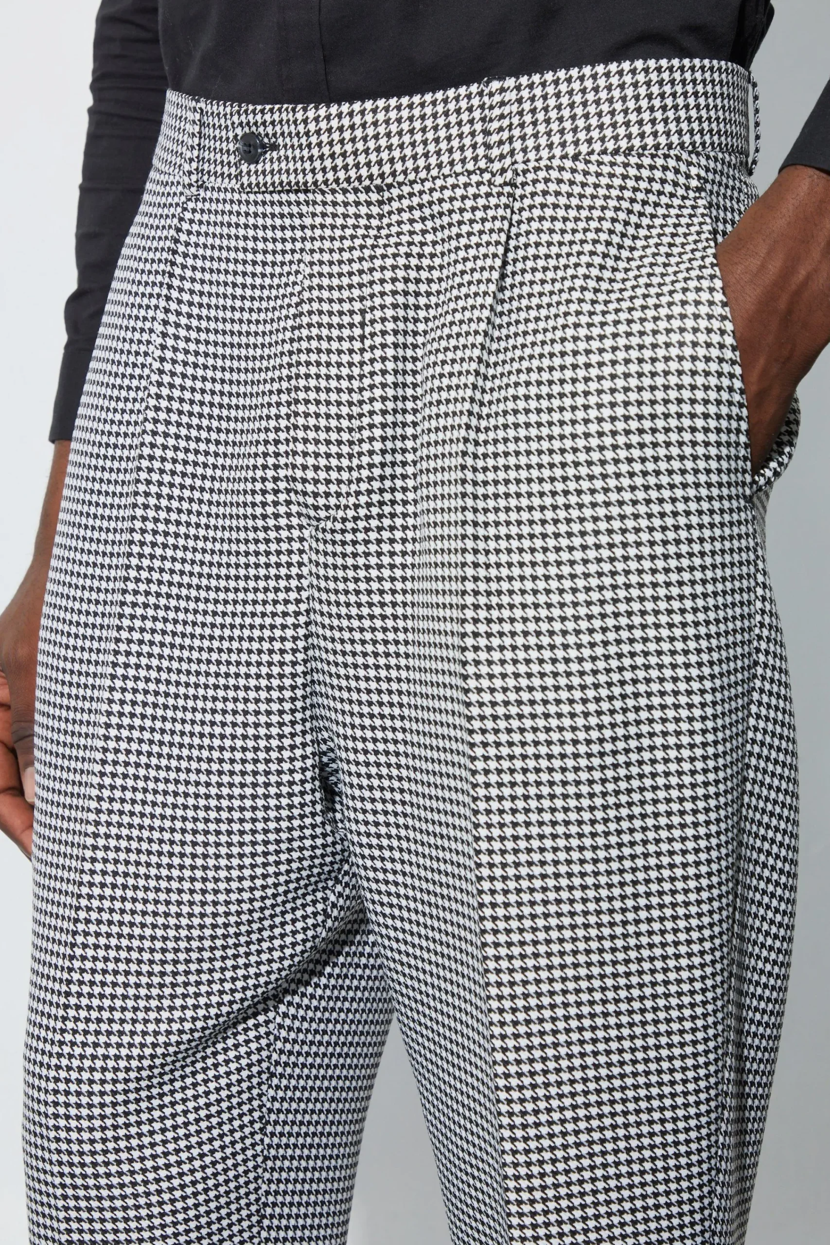 boohooMAN High Rise Tapered Houndstooth Suit Trousers | UK| Suits & Tailoring
