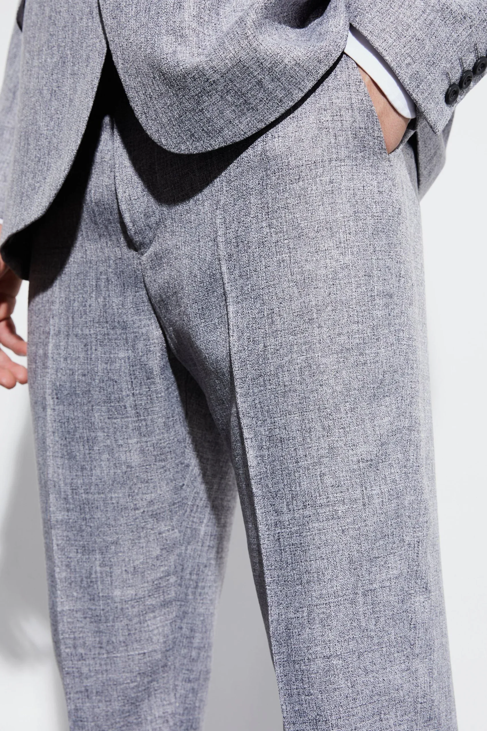 boohooMAN High Rise Tapered Textured Marl Trousers | UK| Suits & Tailoring