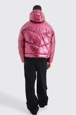 boohooMAN High Shine Hooded Puffer | UK| Coats & Jackets