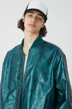 boohooMAN High Shine Pu Bomber With Embroidery | UK| Coats & Jackets