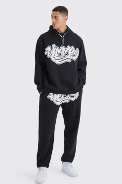boohooMAN Homme Graffiti Oversized Hooded Tracksuit | UK| Tracksuits
