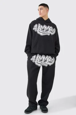 boohooMAN Homme Graffiti Print Oversized Hooded Tracksuit | UK| Tracksuits