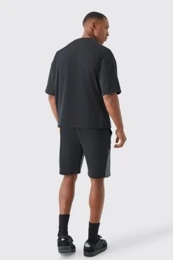 boohooMAN Homme Print Denim Gusset T-shirt And Short Set | UK| Sets & Co-Ords|Tracksuits