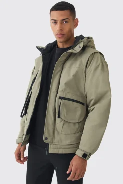 boohooMAN Hooded Utility Tech Parka In | UK| Coats & Jackets