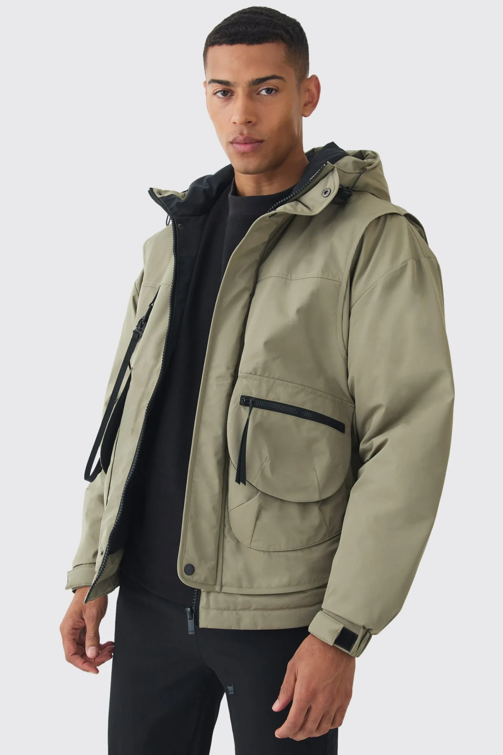 boohooMAN Hooded Utility Tech Parka In | UK| Coats & Jackets