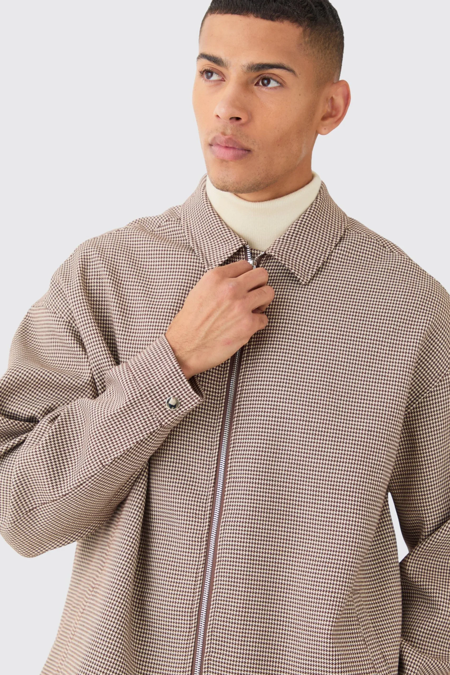boohooMAN Houndstooth Checked Oversized Smart Harrington Jacket | UK| Suits & Tailoring
