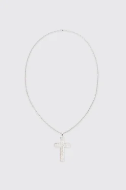 boohooMAN Iced Cross Pendant Necklace In | UK| Jewellery & Watches