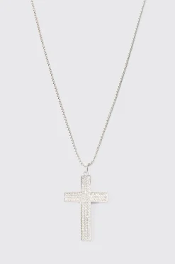 boohooMAN Iced Cross Pendant Necklace In | UK| Jewellery & Watches