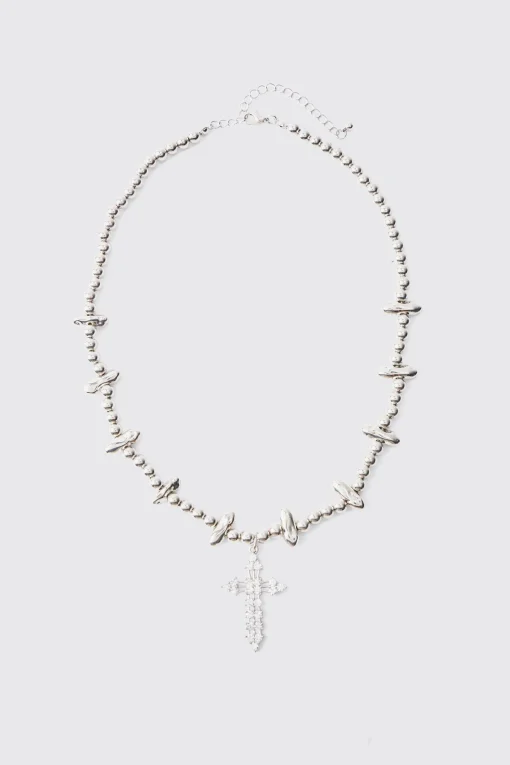 boohooMAN Iced Cross Pendant Necklace In | UK| Jewellery & Watches