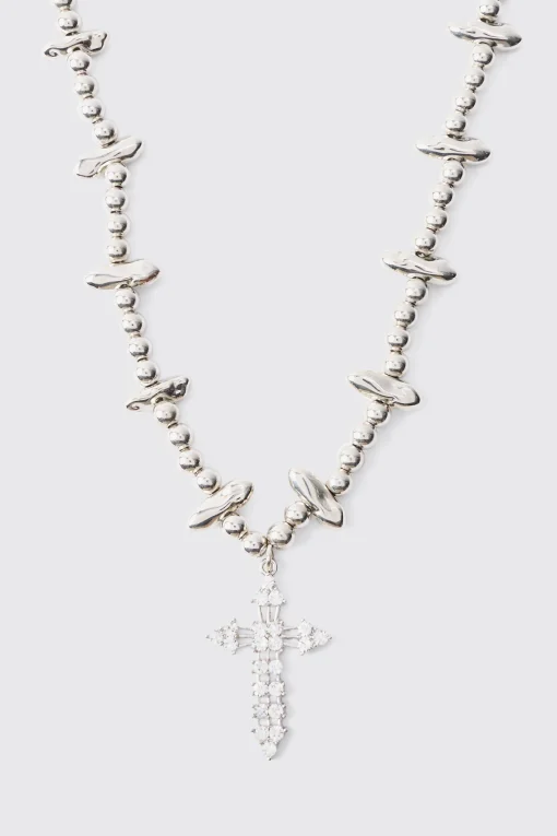 boohooMAN Iced Cross Pendant Necklace In | UK| Jewellery & Watches