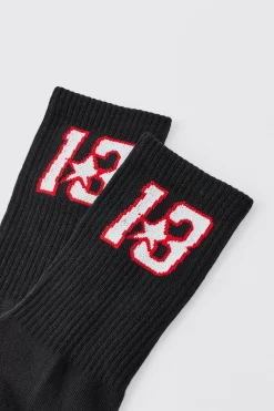 boohooMAN Jacquard 13 Graphic Sports Sock | UK| Underwear & Socks|Underwear & Socks