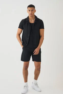 boohooMAN Jacquard Woven Shirt & Short Set | UK| Sets & Co-Ords