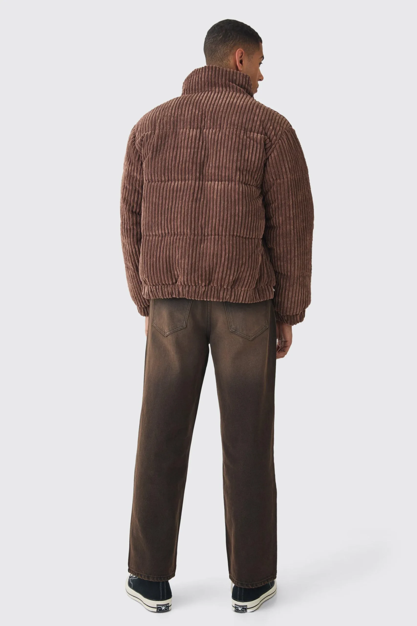 boohooMAN Jumbo Cord Funnel Neck Puffer Coat In | UK| Coats & Jackets