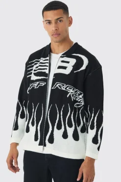 boohooMAN Knitted Moto Bomber Jacket In | UK| Knitwear|Coats & Jackets