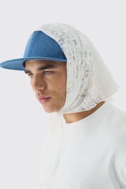 boohooMAN Lace Scarf Denim Snapback Cap | UK| Hats & Caps