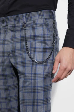 boohooMAN Large Check With Chain Detail Smart Trouser | UK| Trousers