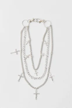 boohooMAN Layered Cross Jean Chain In | UK| Jewellery & Watches