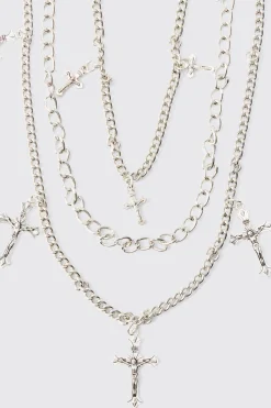 boohooMAN Layered Cross Jean Chain In | UK| Jewellery & Watches