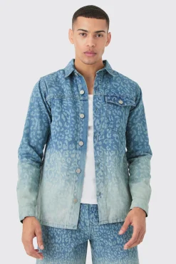 boohooMAN Leopard Print Denim Overshirt In | UK| Shirts