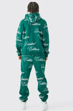 boohooMAN Limited Edition Script All Over Print Zip Hooded Tracksuit | UK| Tracksuits