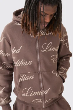 boohooMAN Limited Edition Script All Over Print Zip Hooded Tracksuit | UK| Tracksuits