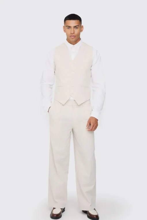 boohooMAN Linen Blend Slim Fit Waistcoat | UK| Suits & Tailoring