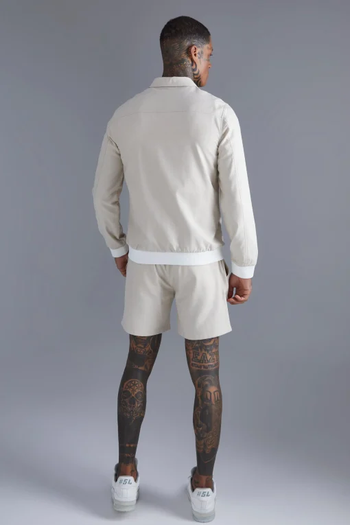 boohooMAN Linen Harrington & Short Set | UK| Sets & Co-Ords