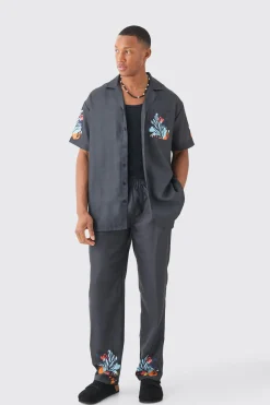 boohooMAN Linen Look Floral Print Shirt & Trouser | UK| Sets & Co-Ords
