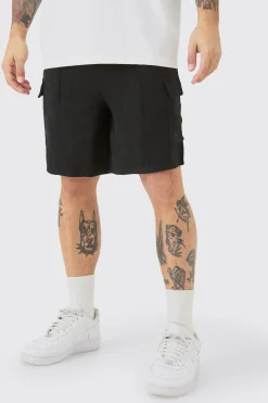 boohooMAN Linen Look Pin Tuck Elasticated Waist Cargo Relaxed Shorts | UK| Shorts