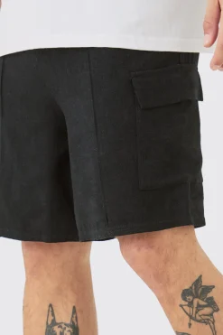 boohooMAN Linen Look Pin Tuck Elasticated Waist Cargo Relaxed Shorts | UK| Shorts