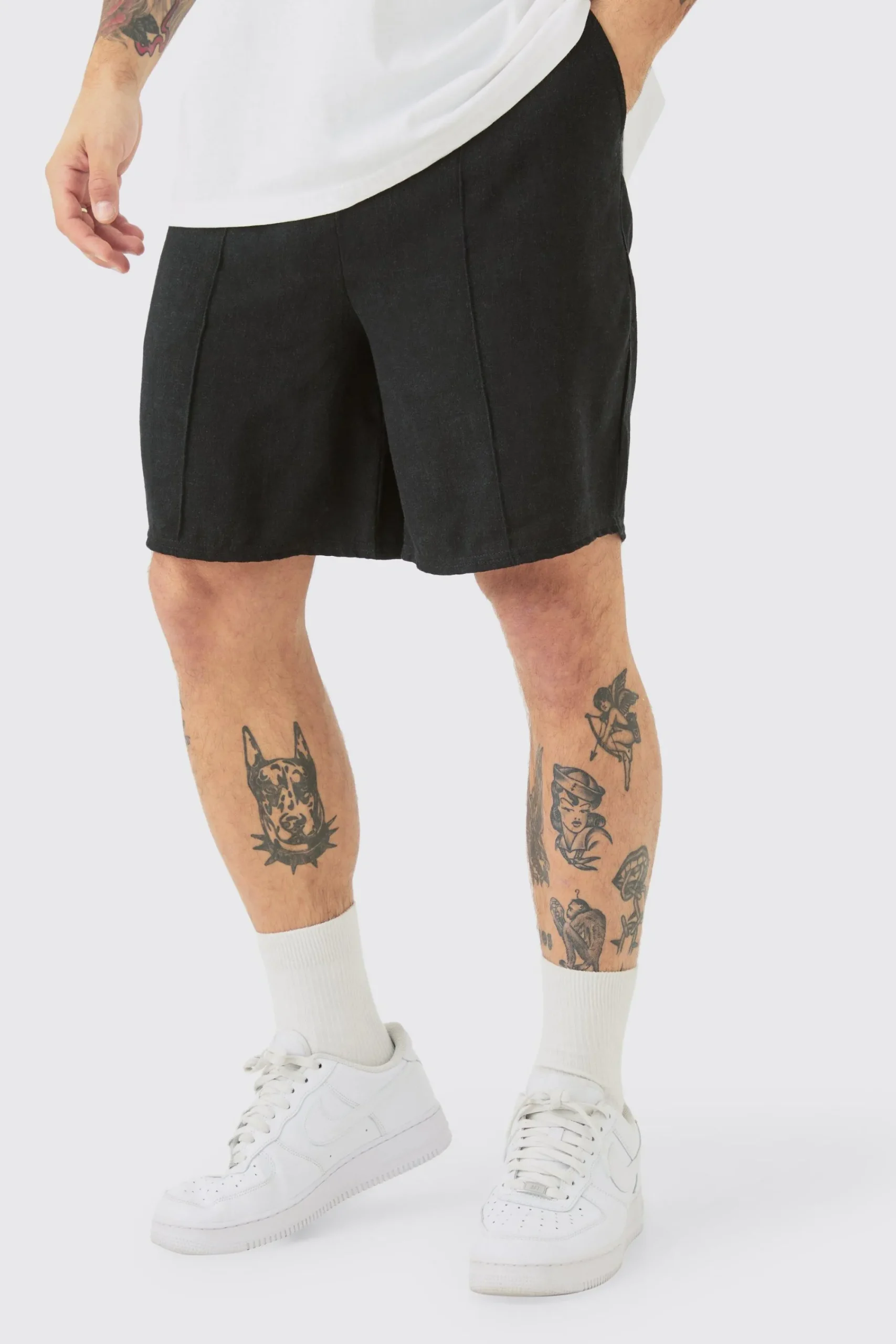 boohooMAN Linen Look Pin Tuck Elasticated Waist Relaxed Shorts | UK| Suits & Tailoring|Shorts