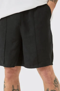 boohooMAN Linen Look Pin Tuck Elasticated Waist Relaxed Shorts | UK| Suits & Tailoring|Shorts