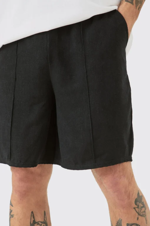 boohooMAN Linen Look Pin Tuck Elasticated Waist Relaxed Shorts | UK| Suits & Tailoring|Shorts