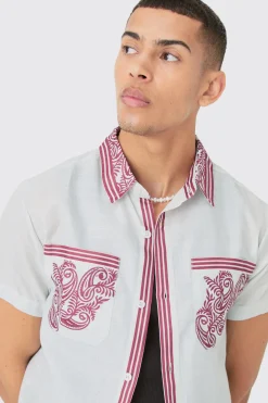 boohooMAN Linen Look Pocket And Collar Detail Shirt & Short Set | UK| Sets & Co-Ords