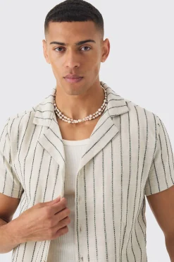 boohooMAN Linen Look Revere Stripe Shirt | UK| Shirts