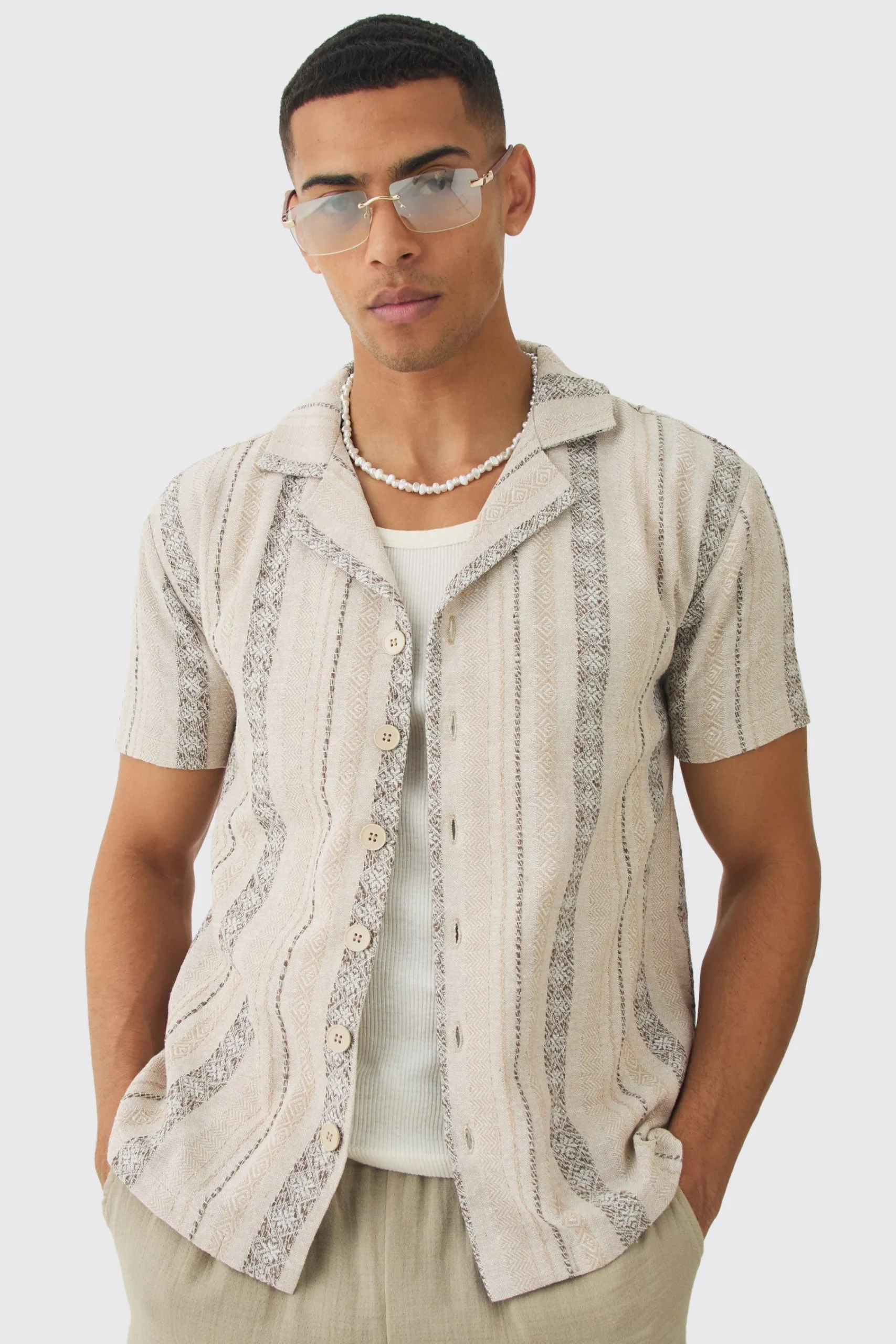 boohooMAN Linen Look Revere Stripe Shirt | UK| Shirts