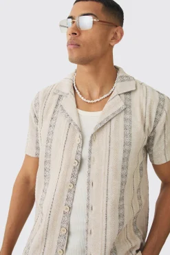 boohooMAN Linen Look Revere Stripe Shirt | UK| Shirts
