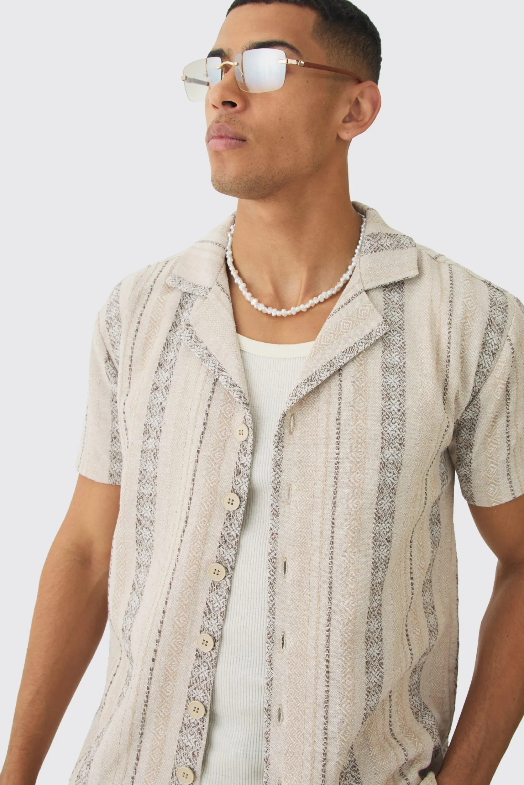 boohooMAN Linen Look Revere Stripe Shirt | UK| Shirts