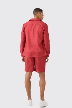 boohooMAN Linen Look Revere Tonal Floral Shoulder Shirt & Short Set | UK| Sets & Co-Ords