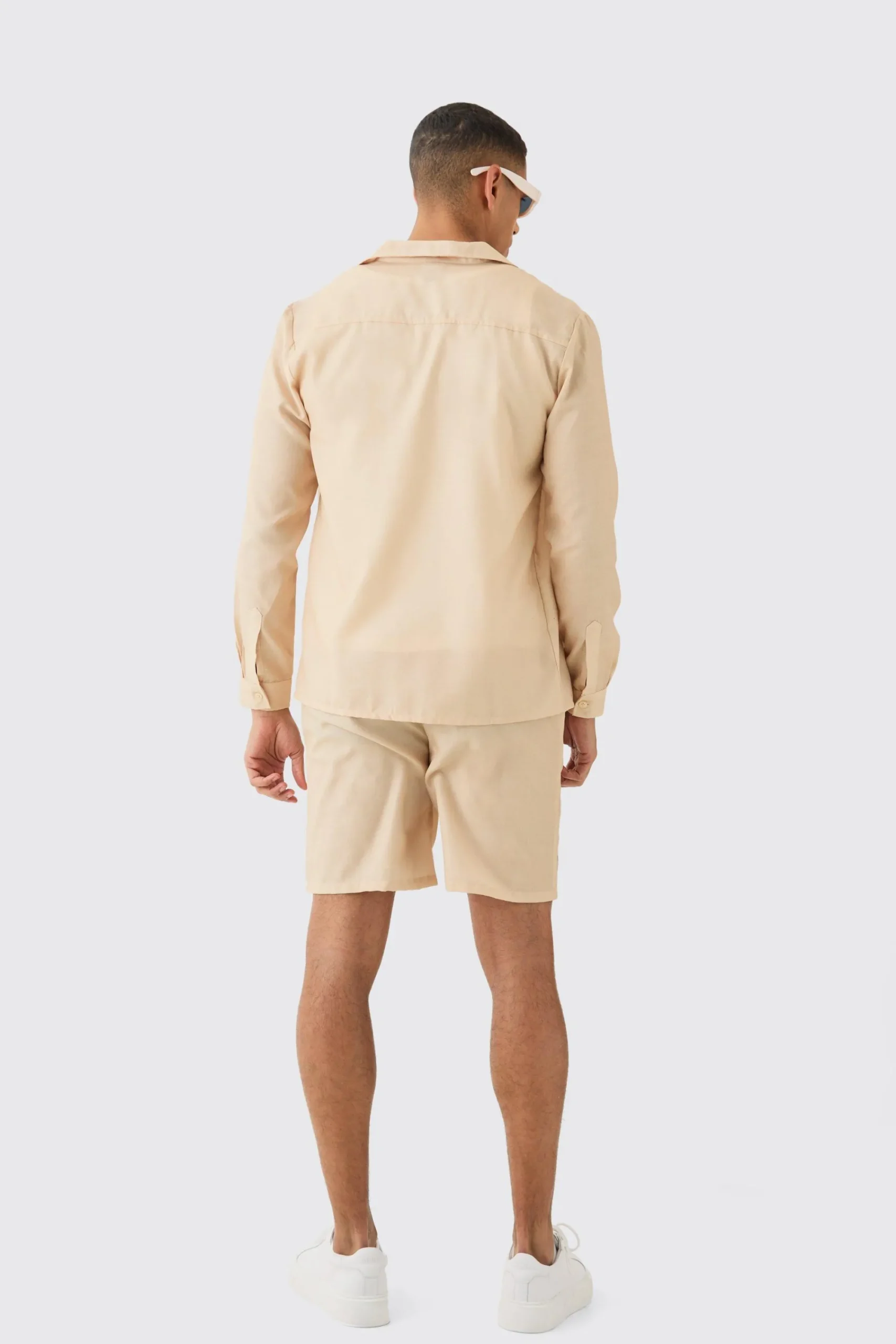 boohooMAN Linen Look Revere Tonal Floral Shoulder Shirt & Short Set | UK| Sets & Co-Ords