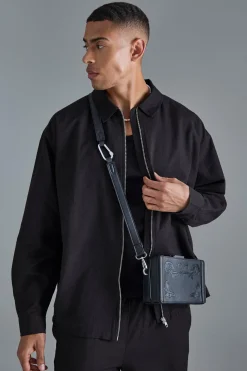 boohooMAN Linen Mix Relaxed Harrington Jacket | UK| Suits & Tailoring