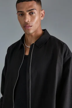 boohooMAN Linen Mix Relaxed Harrington Jacket | UK| Suits & Tailoring