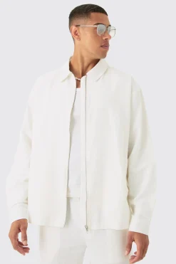 boohooMAN Linen Mix Relaxed Harrington Jacket | UK| Suits & Tailoring
